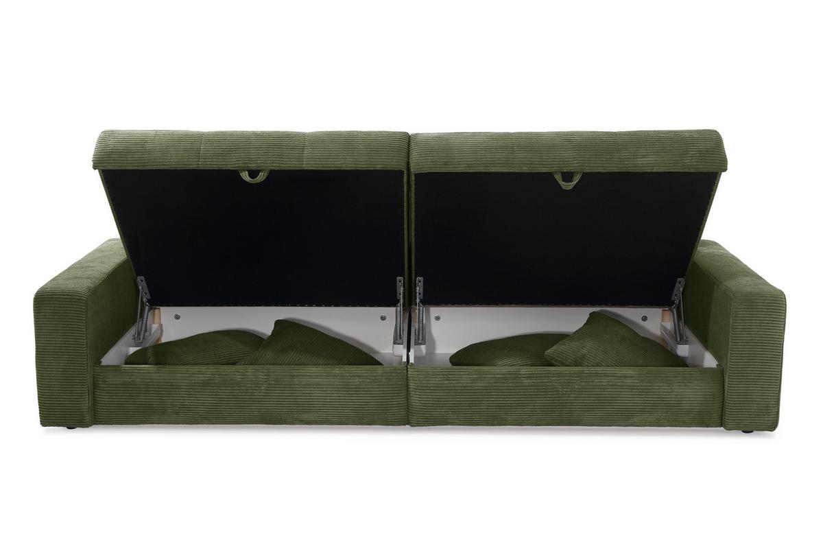 BIG-SOFA mit 2 Bettkästen, viel Stauraum, B274/T113/H84 cm, Liegefläche 103x241 cm, Cord Grün / 15262 - Schwarz/Grün, Kunststoff/Textil (284/84/113cm) - luma-home