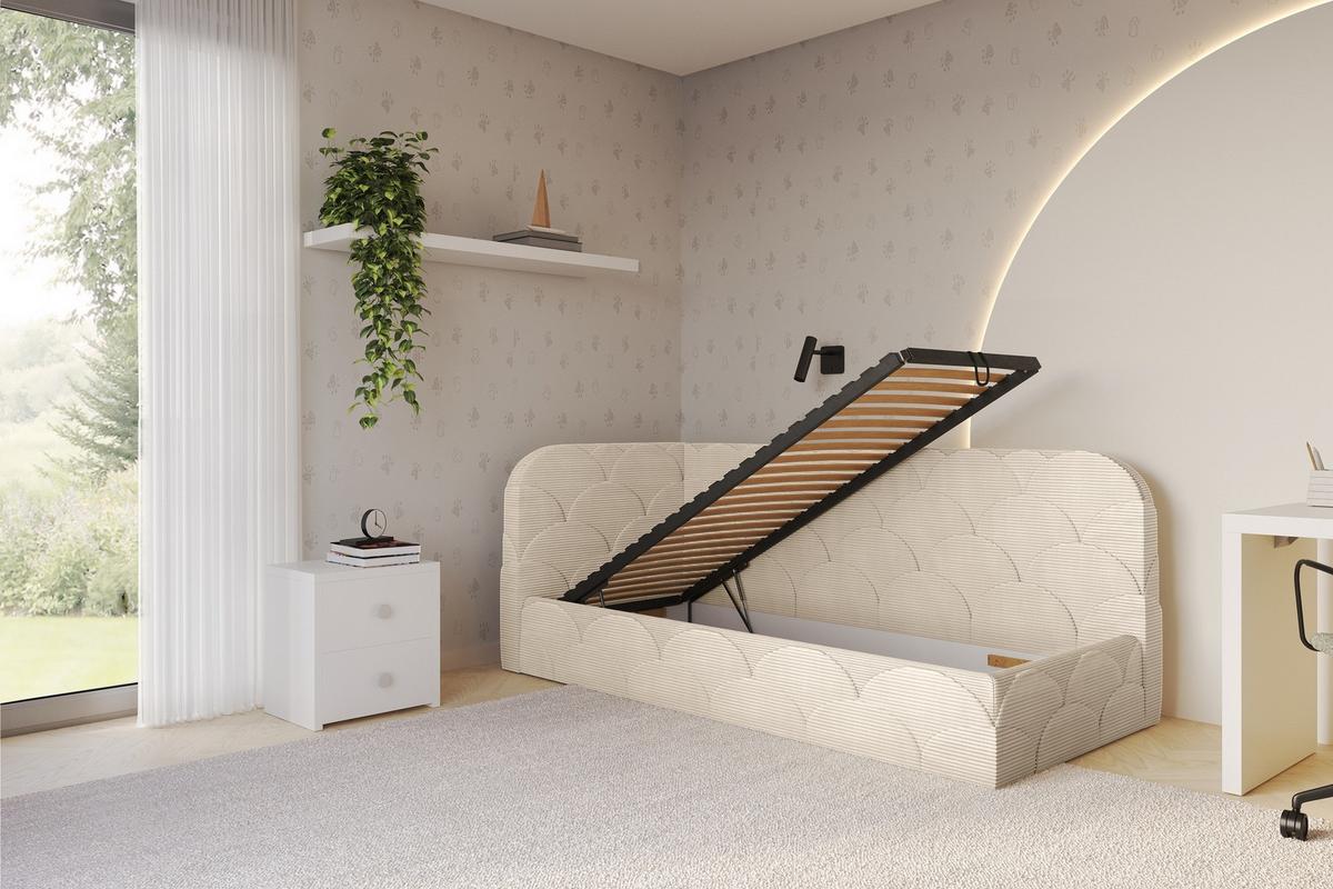EINZELLBETT Jugendbett mit Bettkasten, Rechts - ELRY 100x200 Beige - Kaschmir, Holzwerkstoff/Textil (100/200cm) - ALTDECOR
