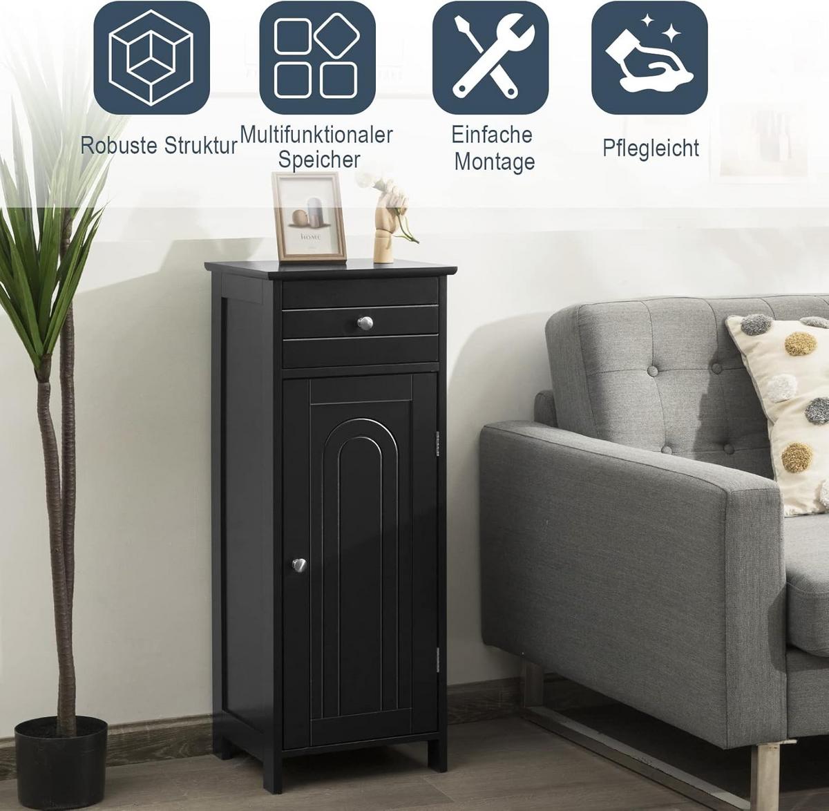 BADEZIMMERSCHRANK Badschrank Schwarz - Schwarz, Holz (35/88/30cm) - COSTWAY