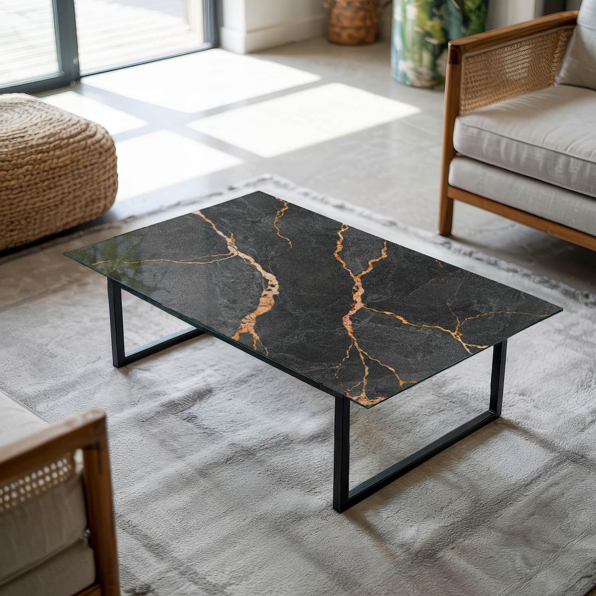 TISCHPLATTE 120x80 cm Marmormuster mit Adern - Rotbraun/Schwarz, Glas (0.4/120/80cm) - TULUP