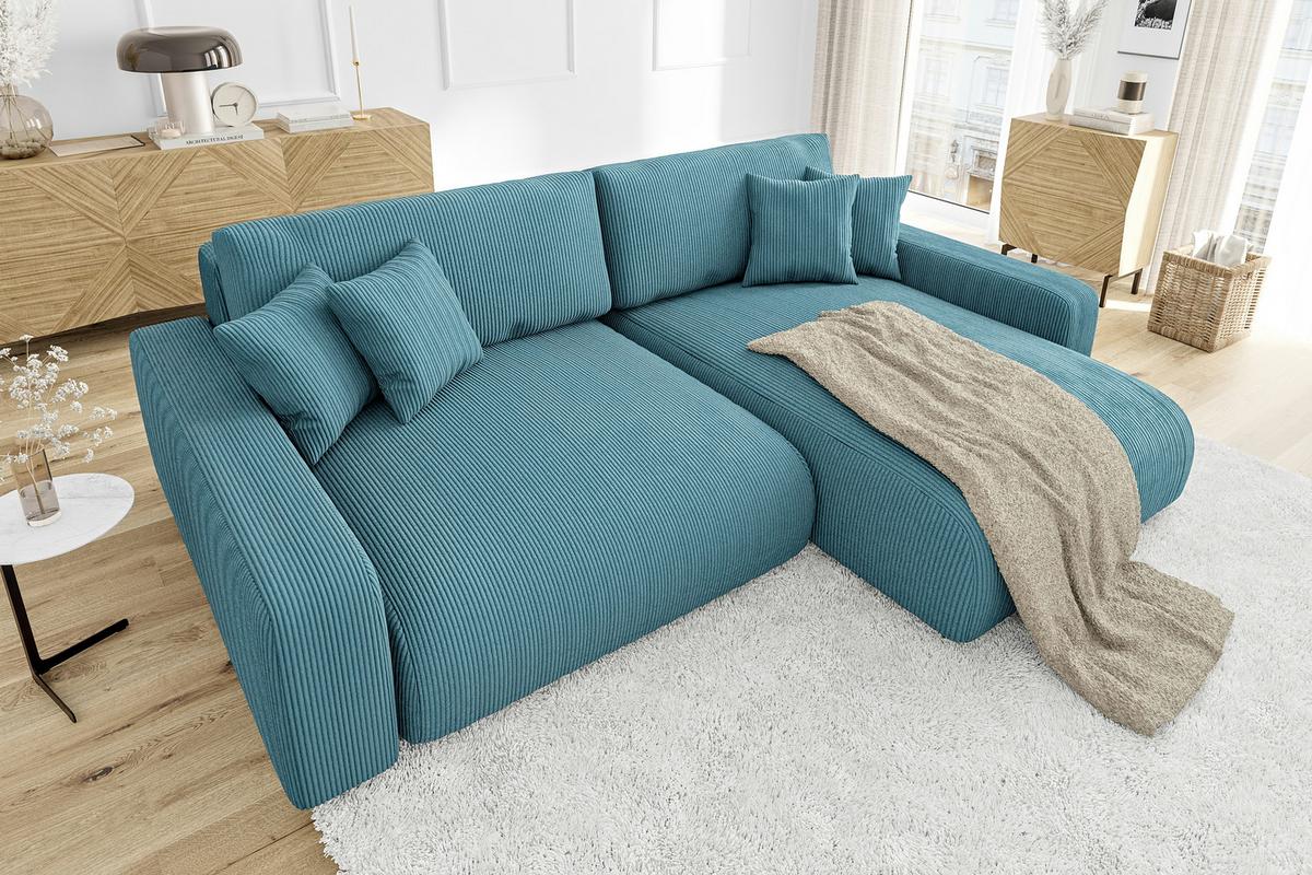 ECKSOFA Emma Türkis Cord - Ottomane rechts - Türkis, Textil (234/170cm) - S-Style Möbel