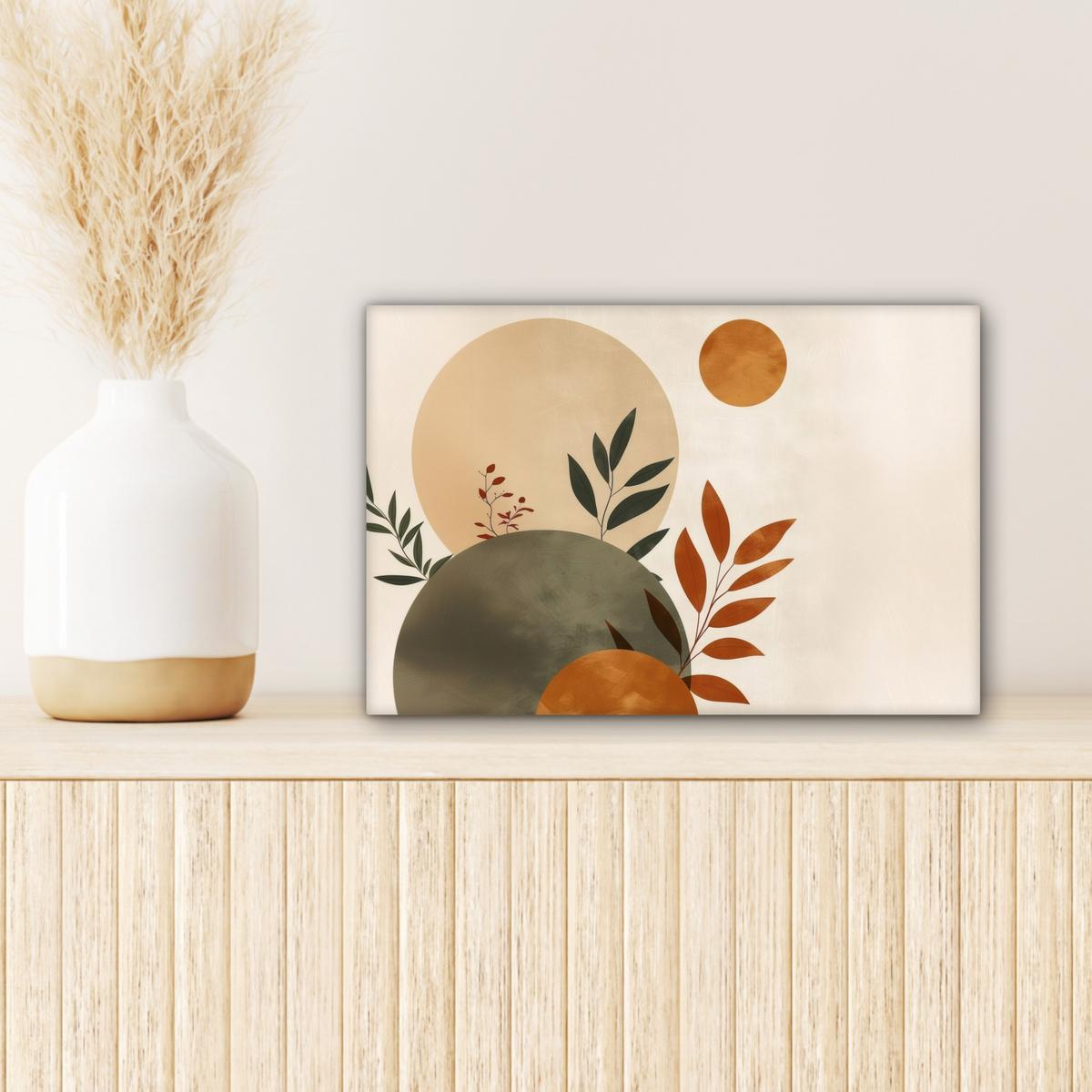 LEINWANDBILD Formen - Rund - Blätter - Beige Deko Schlafzimmer 30x20 cm - Rostfarben, Textil (30/20cm) - MuchoWow