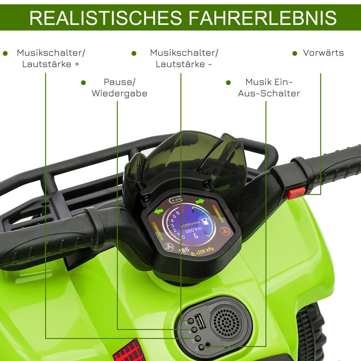 MINI Elektro-Quad Kinder Elektro ATV Kinderwagen Kinderauto Grün - Grün, Metall (70/42/45cm) - HOMCOM