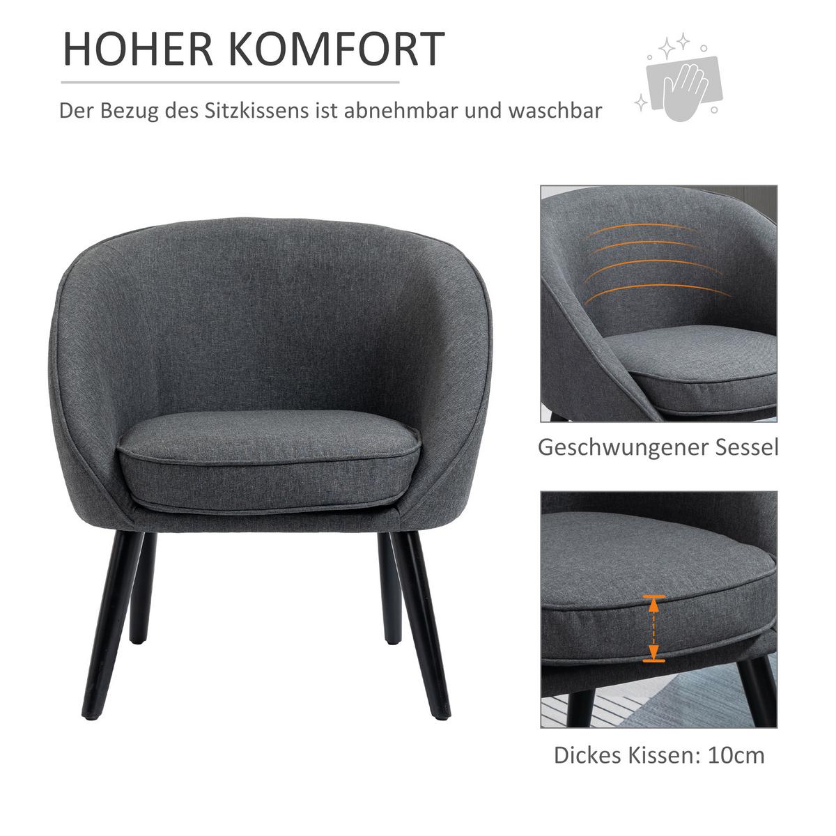 WOHNZIMMERSTUHL Polsterstuhl Sessel Wohnzimmer modern Polyester Holz Grau - Grau, Kunststoff (65/75/71cm) - HOMCOM