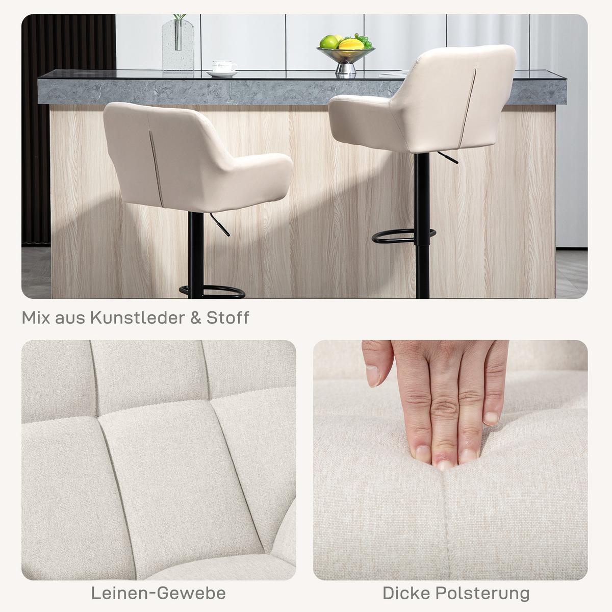 BARHOCKER 2er Set Kunstleder Polyester Cremeweiß - Creme, Textil (52.5/114/57.5cm) - HOMCOM