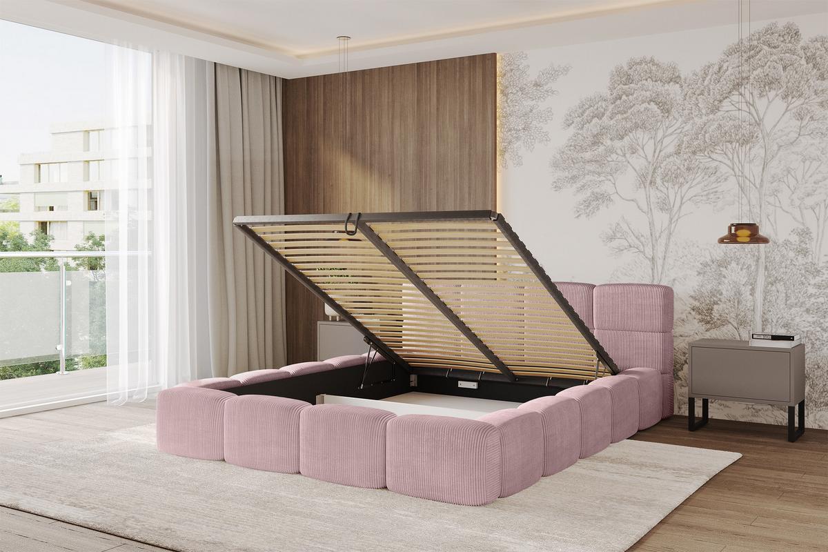 POLSTERBETT mit Bettkasten und Lattenrost, Bett mit Kopfteil, Boxbett ohne Matratze, Doppelbett mit Stauraum - NATA-v1 200x200 Rosa - Rosa, Holzwerkstoff/Textil (200/200cm) - ALTDECOR