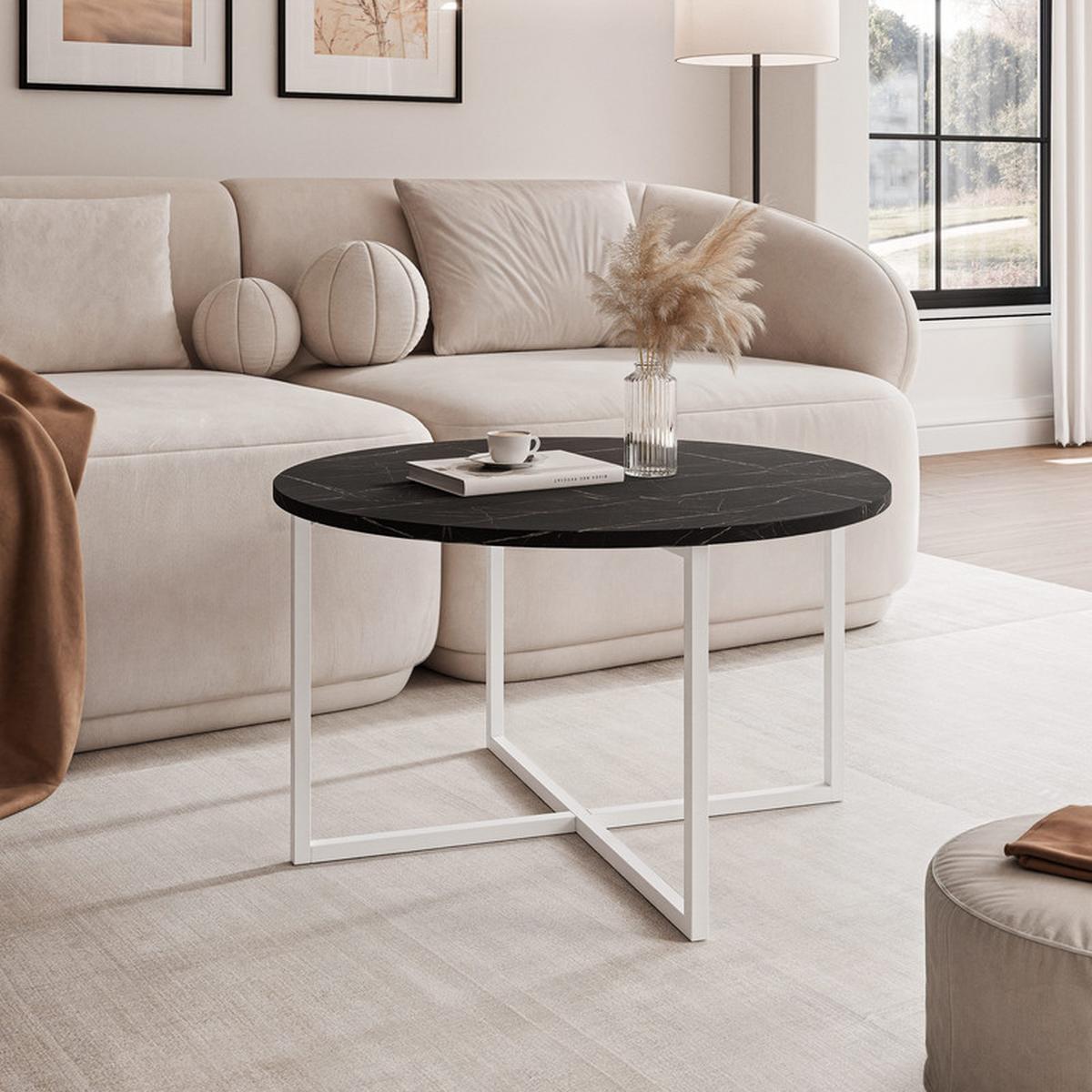 COUCHTISCH BESARO 75/47 cm runden, Weiß / Grigia Pietra - Weiß/Grau, Metall (75/75/47cm) - Idohome