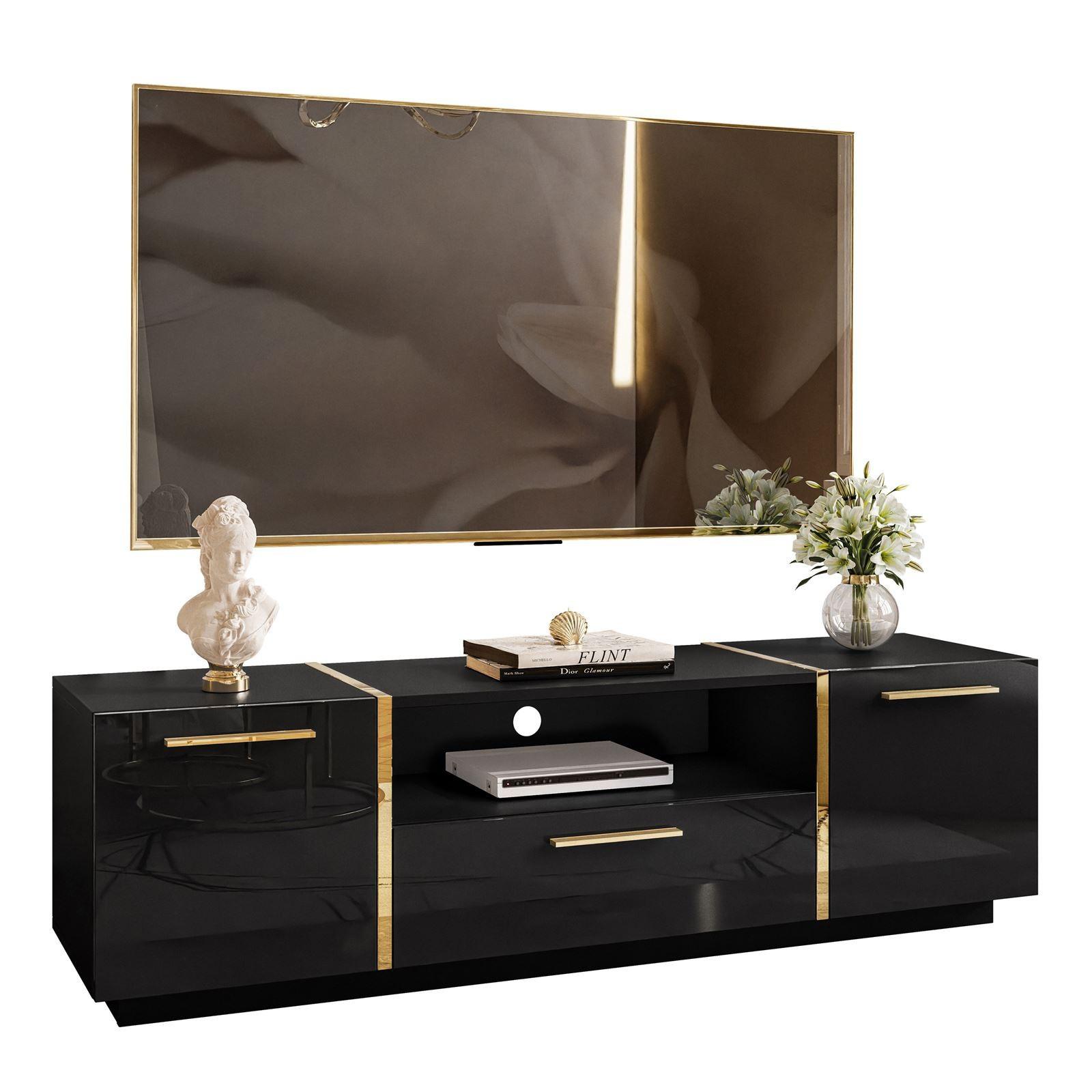 TV-ELEMENT ONYX HOCHGLANZ 158 CM - Goldfarben/Schwarz, Holzwerkstoff (158/46/41.3cm) - Lookway