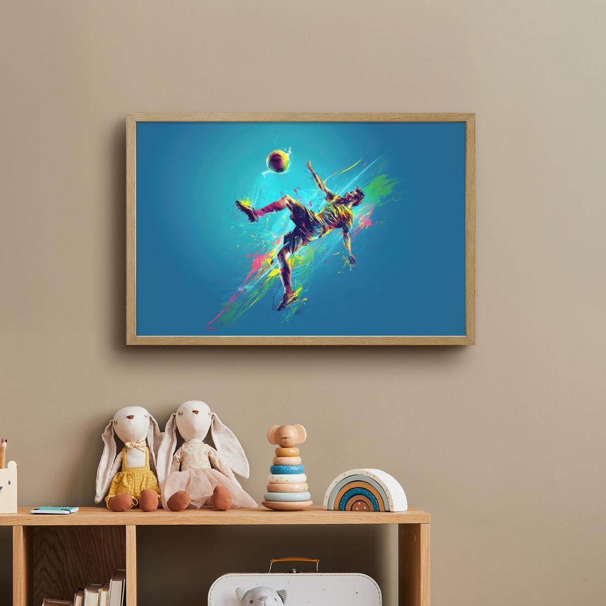 NACHTTISCHLAMPE MIT AKKU Fußballer - Farbspritzer - Farbenfroh - Ball 60x40 cm - Blau, Holzwerkstoff (8/60/40cm) - OnlyWow
