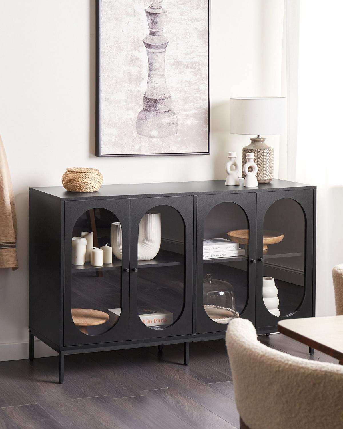 SIDEBOARD mit Glastüren 137 cm Schwarz Langford - Schwarz, Holzwerkstoff (137/83/40cm) - Beliani