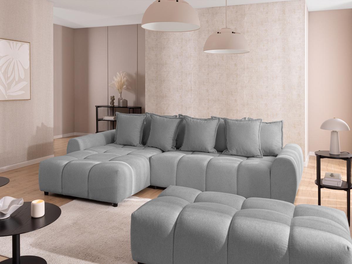 HOCKER Bubble mit Sitzfläche in Bubble-Optik aus weichem Grau Strukturstoff mit schöner Sitzkomfort - Schwarz/Grau, Holz/Kunststoff (147/42/74cm) - S-Style Möbel