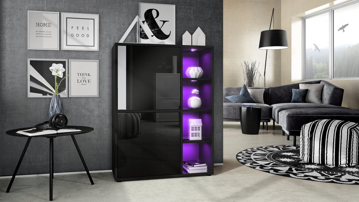 HIGHBOARD Cuba Türen in Schwarz Hochglanz - Schwarz Hochglanz, Holzwerkstoff (79/105.5/35.5cm) - Vladon