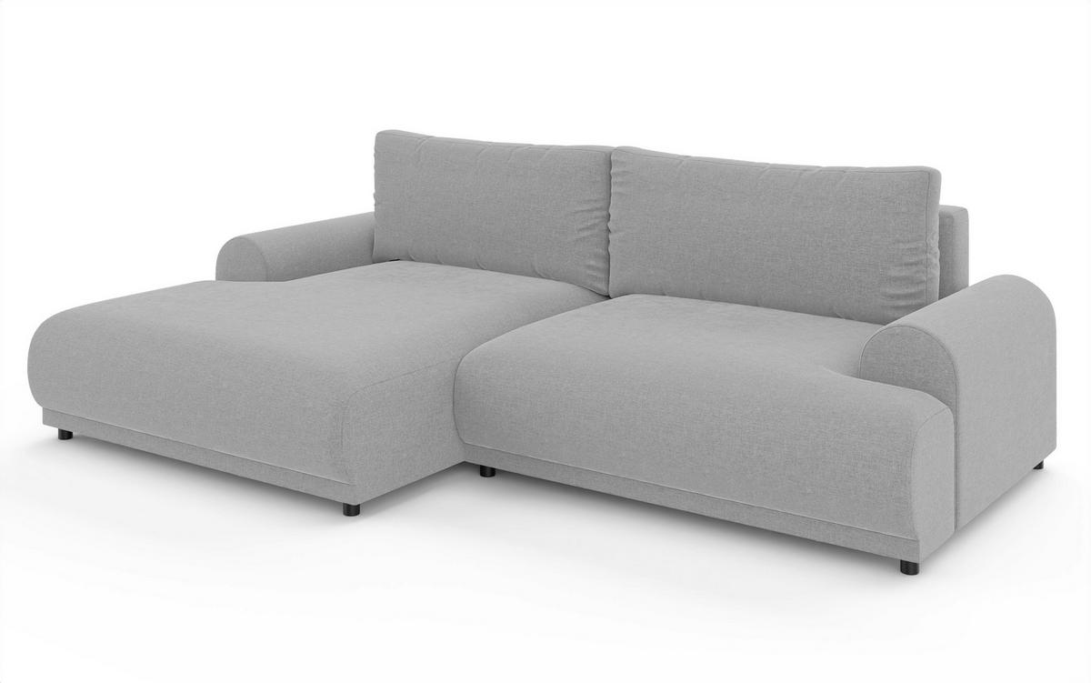 ECKSOFA mit Schlaffunktion, Bettkasten, extrabreite Ottomane links, abgerundete Armlehnen, B240/T145/H81 cm, Chenille Hellgrau / 21026 - Hellgrau/Schwarz, Kunststoff/Textil (240/145cm) - luma-home