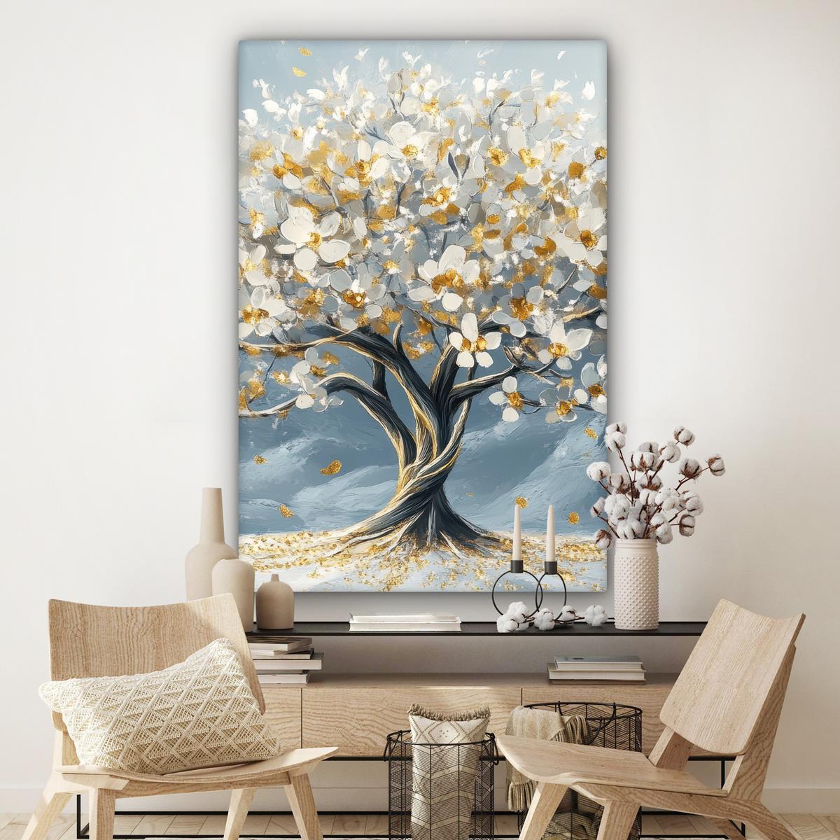 LEINWANDBILD Baum - Winter - Baum des Lebens - Modern - Gold Deko Groß 90x140 cm - Goldfarben, Textil (90/140cm) - MuchoWow
