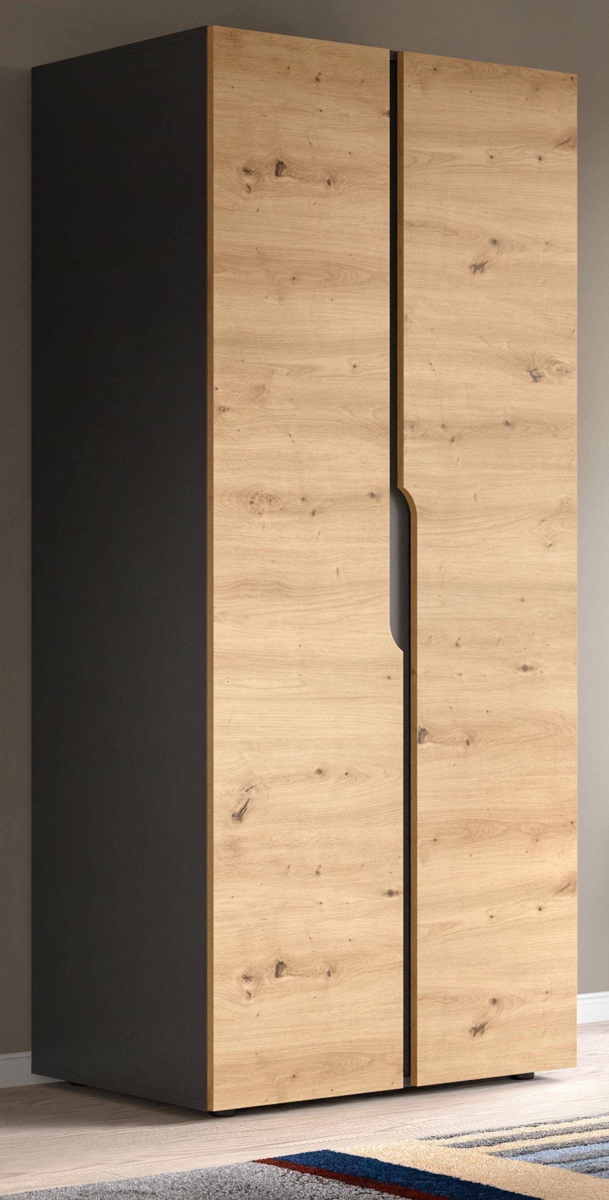KLEIDERSCHRANK Eiche Artisan, grau 81 x 176 cm, Drehtürenschrank 2-türig - Schwarz/Eiche Artisan, Holzwerkstoff/Kunststoff (81/176/51cm) - Inn.Furn