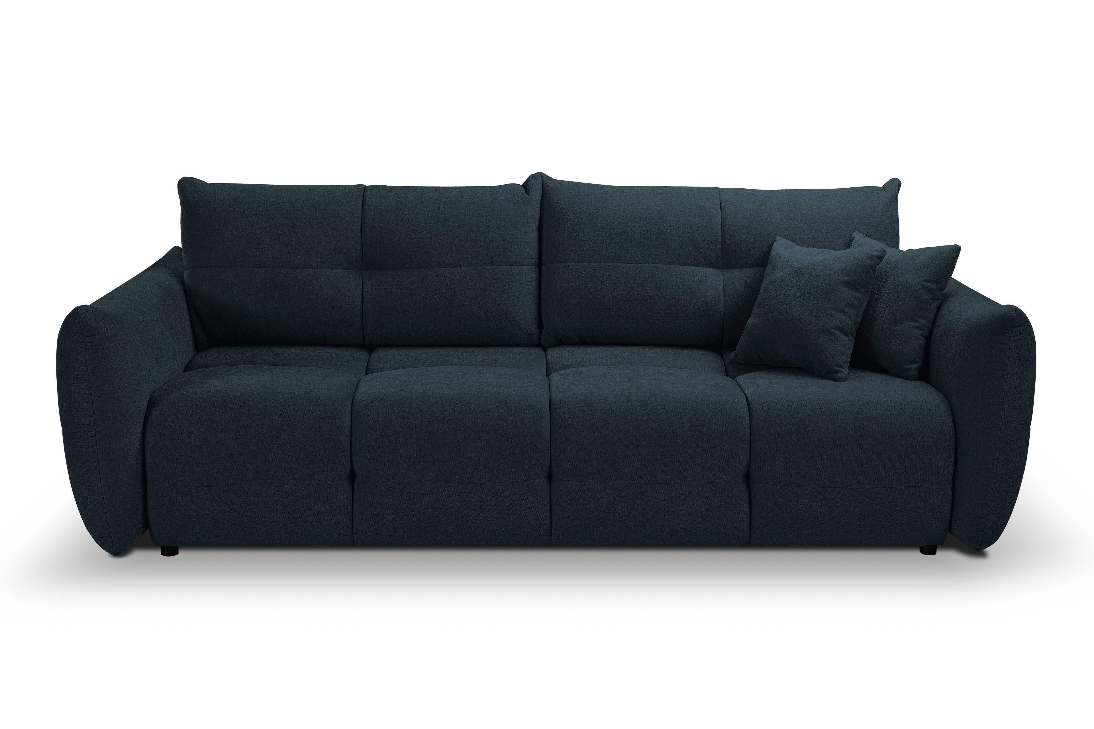 BETTSOFA MODA Blau Chenille-Stoff mit Schlaffunktion - Dunkelblau, Holz (245/86/110cm) - MASSENO