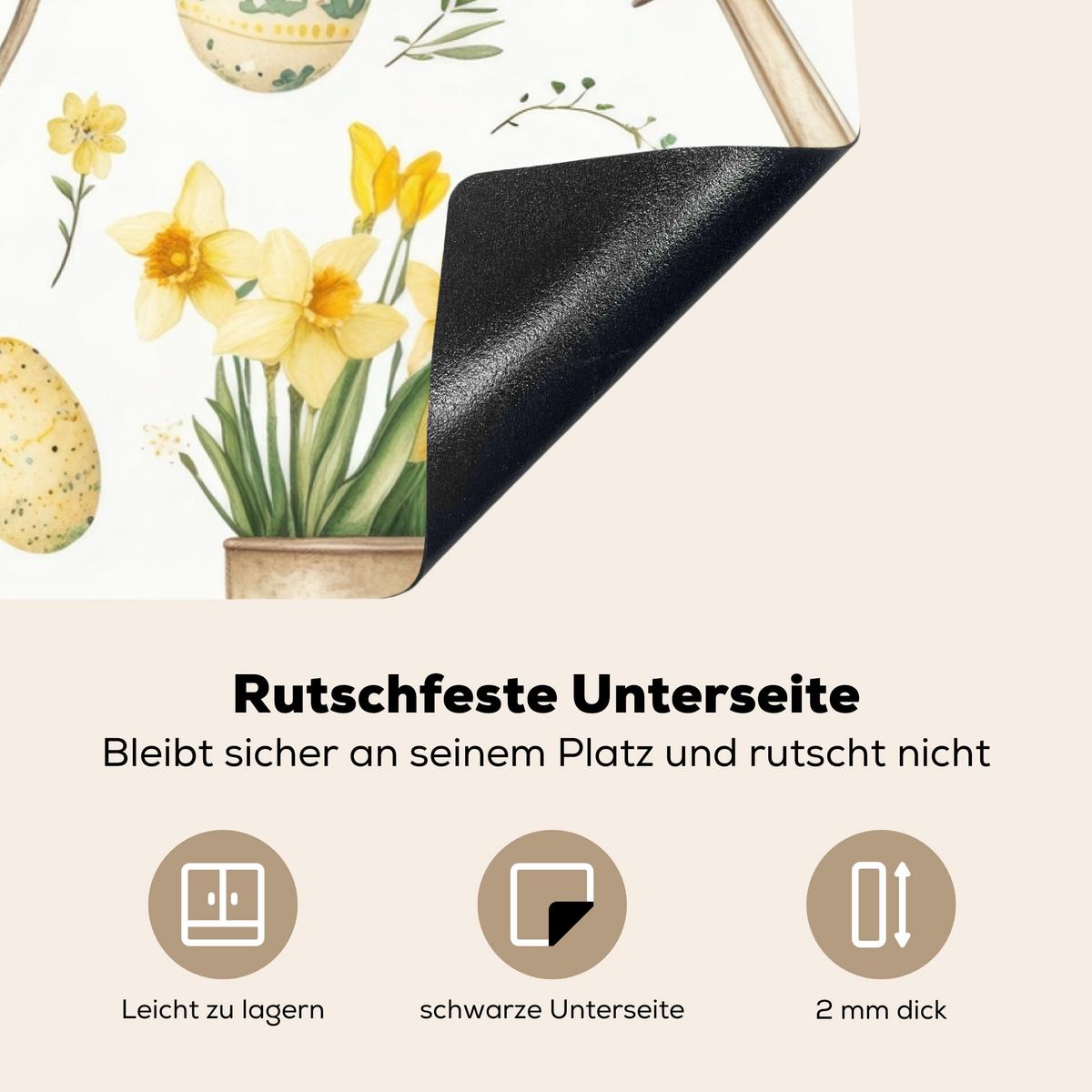 HERDABDECKPLATTE Gießkanne - Blumen - Eier Induktionsmatte 83x51 cm - Weiß, Kunststoff (83/51.5/0.2cm) - MuchoWow