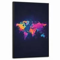 LEINWAND Bilder mit Rahmen - Weltkarte - Bunt - Graffiti - 60x90 - Multicolor, Textil (60/90cm) - MuchoWow