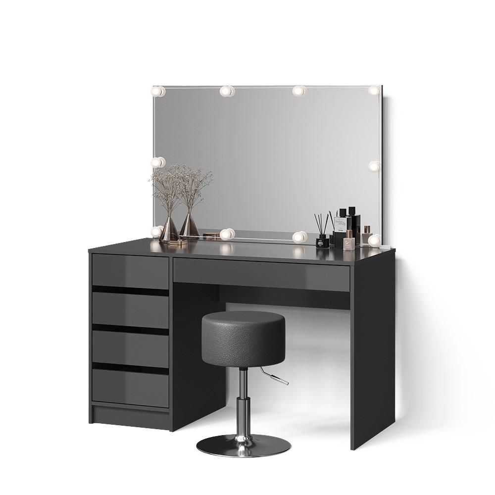 SCHMINKTISCH Imola Anthrazit mit LED Beleuchtung und Hocker - Anthrazit, Holzwerkstoff (120/75/55cm) - Livinity®
