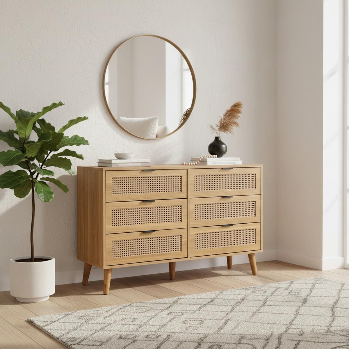 SIDEBOARD mit 6 Schubladen Sideboard aus Holz mit Metallgriffen, Retro-Design, für Schlafzimmer & Büro Walnuss - Braun, Holzwerkstoff (120/77/40cm) - Urban Meuble