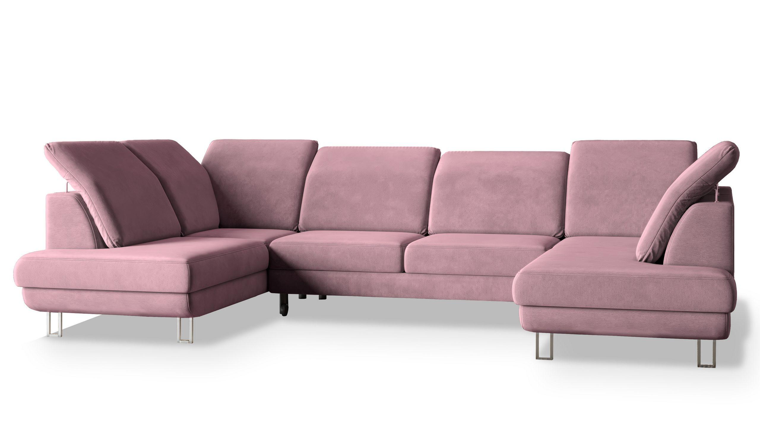 WOHNLANDSCHAFT TERAMO Lila Velours-Stoff mit Schlaffunktion - Lila/Silberfarben, Holz/Textil (316/88/193cm) - MASSENO