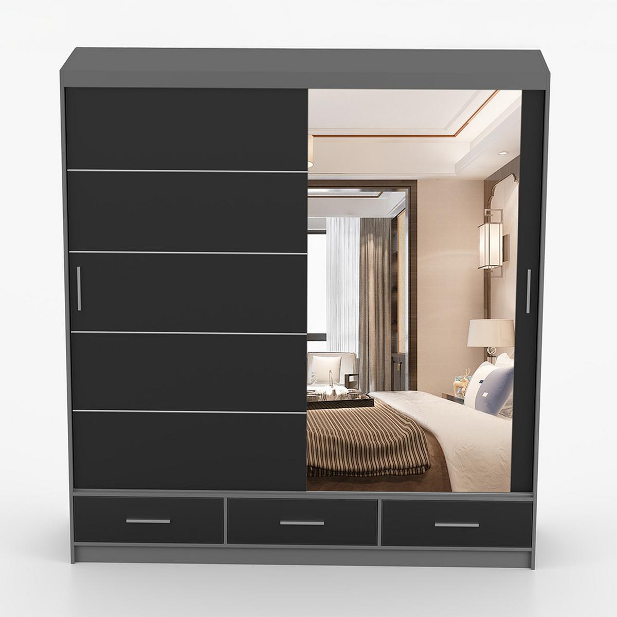 KLEIDERSCHRANK Florence 203 cm, 203/218/61, 2-türig, schwarz - Schwarz, Holzwerkstoff (203/218/61cm) - imoebel24