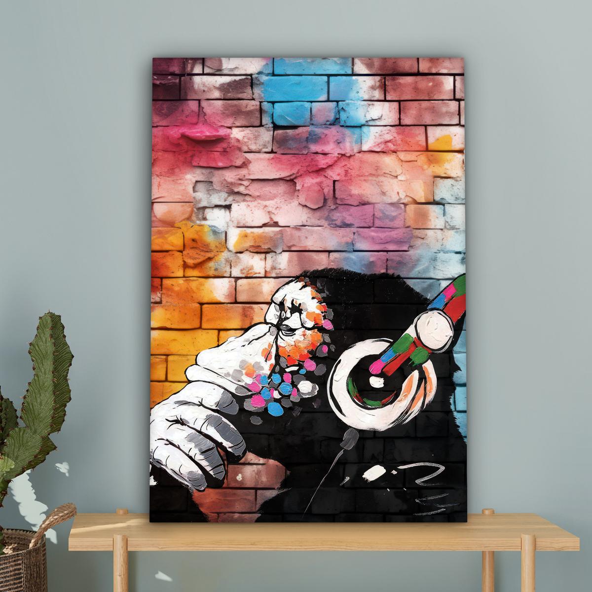 LEINWANDBILD Affe - Graffiti - Musik Wanddeko Schlafzimmer 60x90 cm - Multicolor, Textil (60/90cm) - MuchoWow