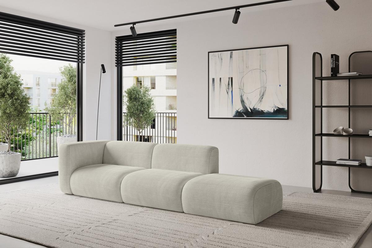 SOFA Ottomane Links MIRA-S3 296x89x70 Creme Cord - Ecru/Creme, Holzwerkstoff/Kunststoff (296/70/89cm) - ALTDECOR