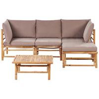 LOUNGE SET 4-Sitzer Bambusholz hellbraun 3-teilig Auflagen taupe Cerreto - Taupe, Holz - Beliani