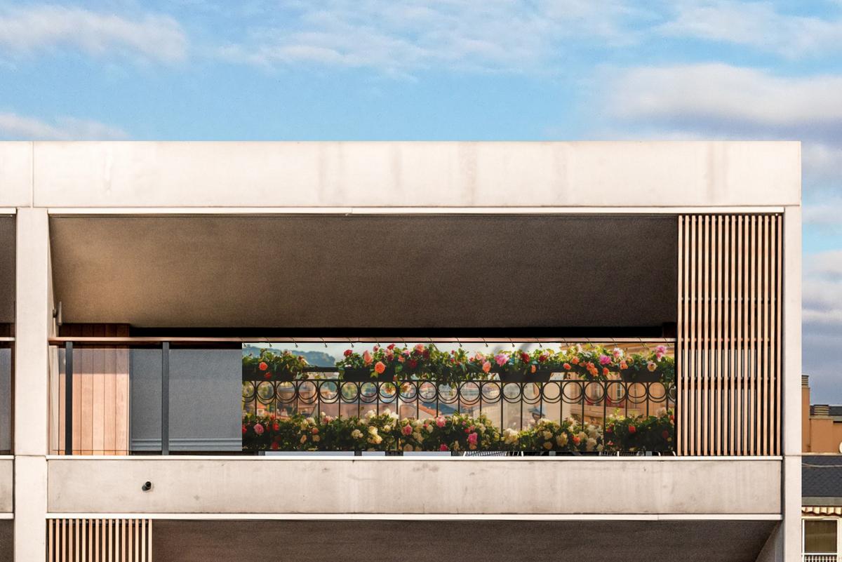 BALKON-SICHTSCHUTZ Blumen - Zaun - Stadtbild - Sommer Deko XXL 500x130 cm - Pink, Kunststoff (500/130cm) - MuchoWow