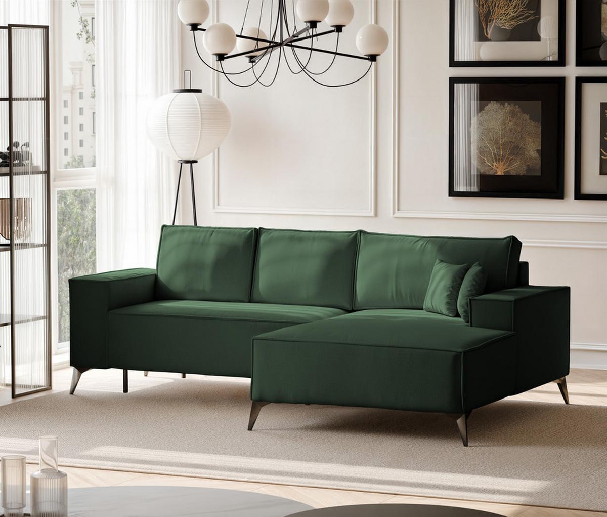 ECKSOFA OTIS Rechts, mit Schlaffunktion und Bettkasten, Grün - Grün, Textil/Metall (294/185cm) - Idohome