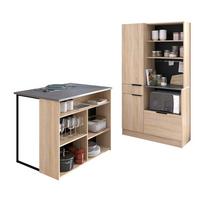 KÜCHENSCHRANK Set 2-tlg Eiche, grau mit Buffet und Kücheninsel - Eichefarben/Multicolor, Holz (209/184/184cm) - Parisot Meuble