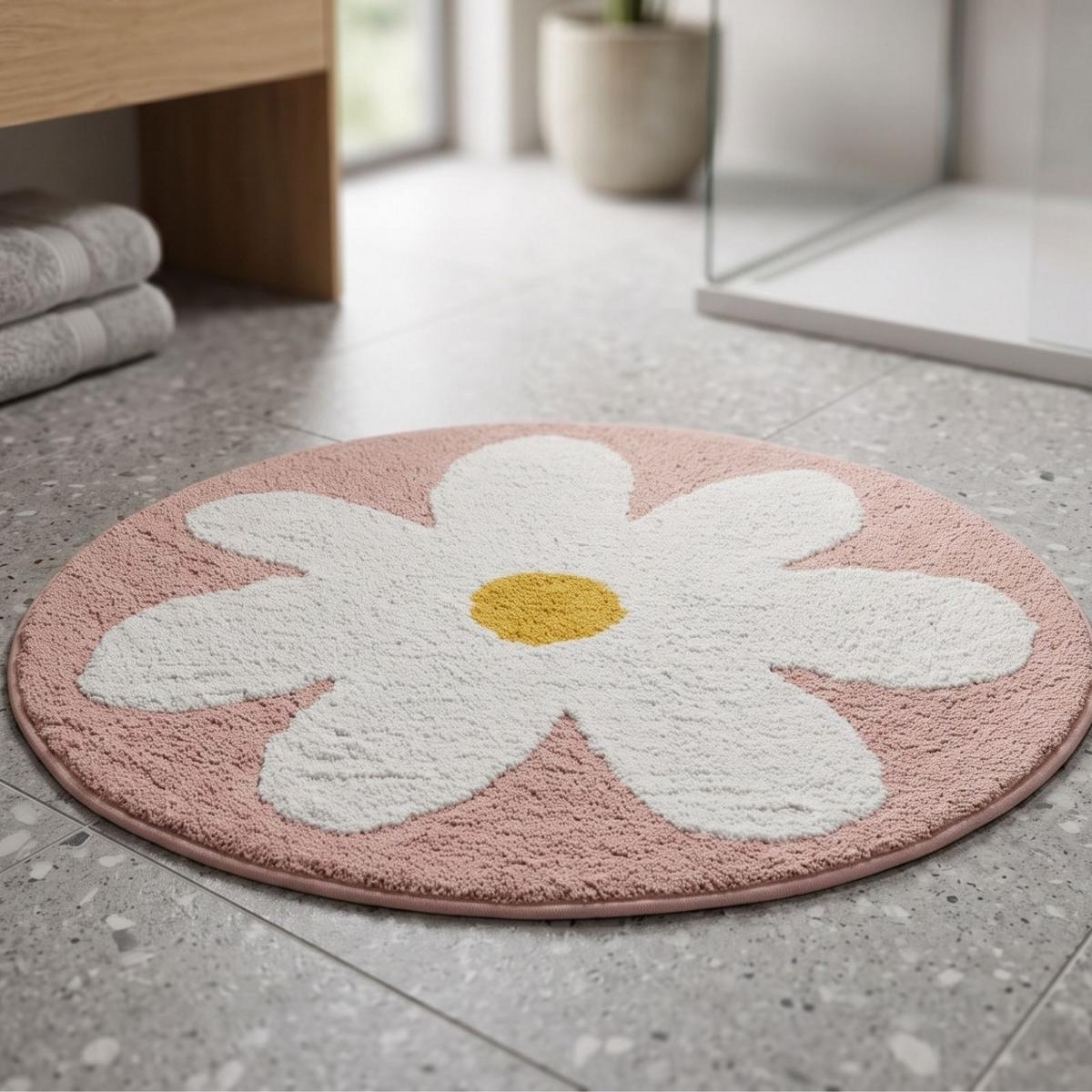 BADTEPPICH Blume rund 70 cm, rosa-weiß, 100 % Baumwolle - Rosa, Textil (70/70cm) - Homescapes
