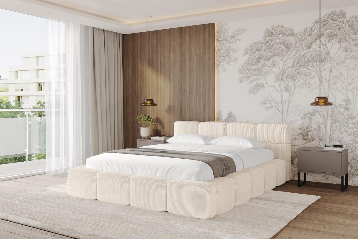 POLSTERBETT mit Bettkasten und Lattenrost, Bett mit Kopfteil, Boxbett ohne Matratze, Doppelbett mit Stauraum - NATA-v1 200x200 Beige - Schieferfarben, Holzwerkstoff/Textil (200/200cm) - ALTDECOR