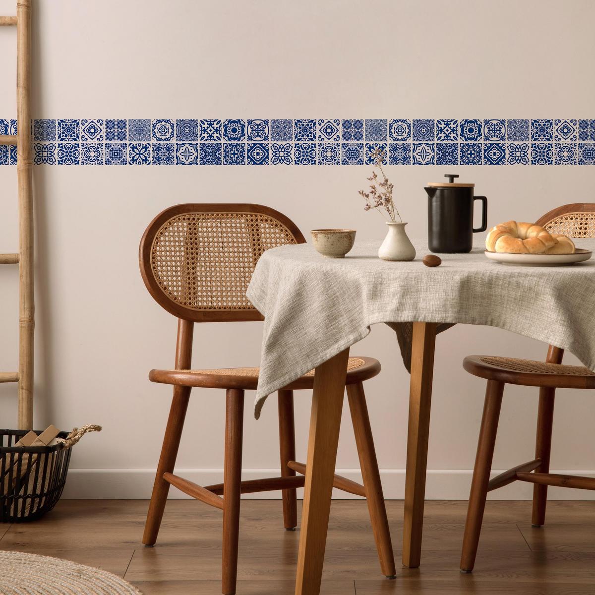 TAPETENBORDÜRE selbstklebend Mosaik Orientalisches Muster - Blau/Weiß, Papier (10/300/300cm) - Muralo