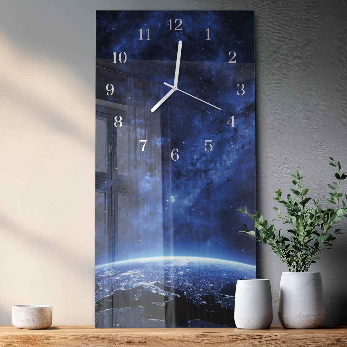 WANDUHR aus Glas 30x60 cm - Weltall - Blau, Glas (30/60/0.4cm) - TULUP
