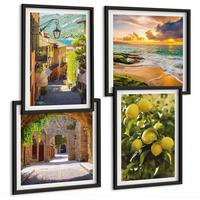 BILDER SET 4er Set - 50x50 cm & 40x60 cm Schwarzer Rahmen - Malerische Straßen am Meer, Strand - Schwarz, Kunststoff (50/50cm) - TULUP