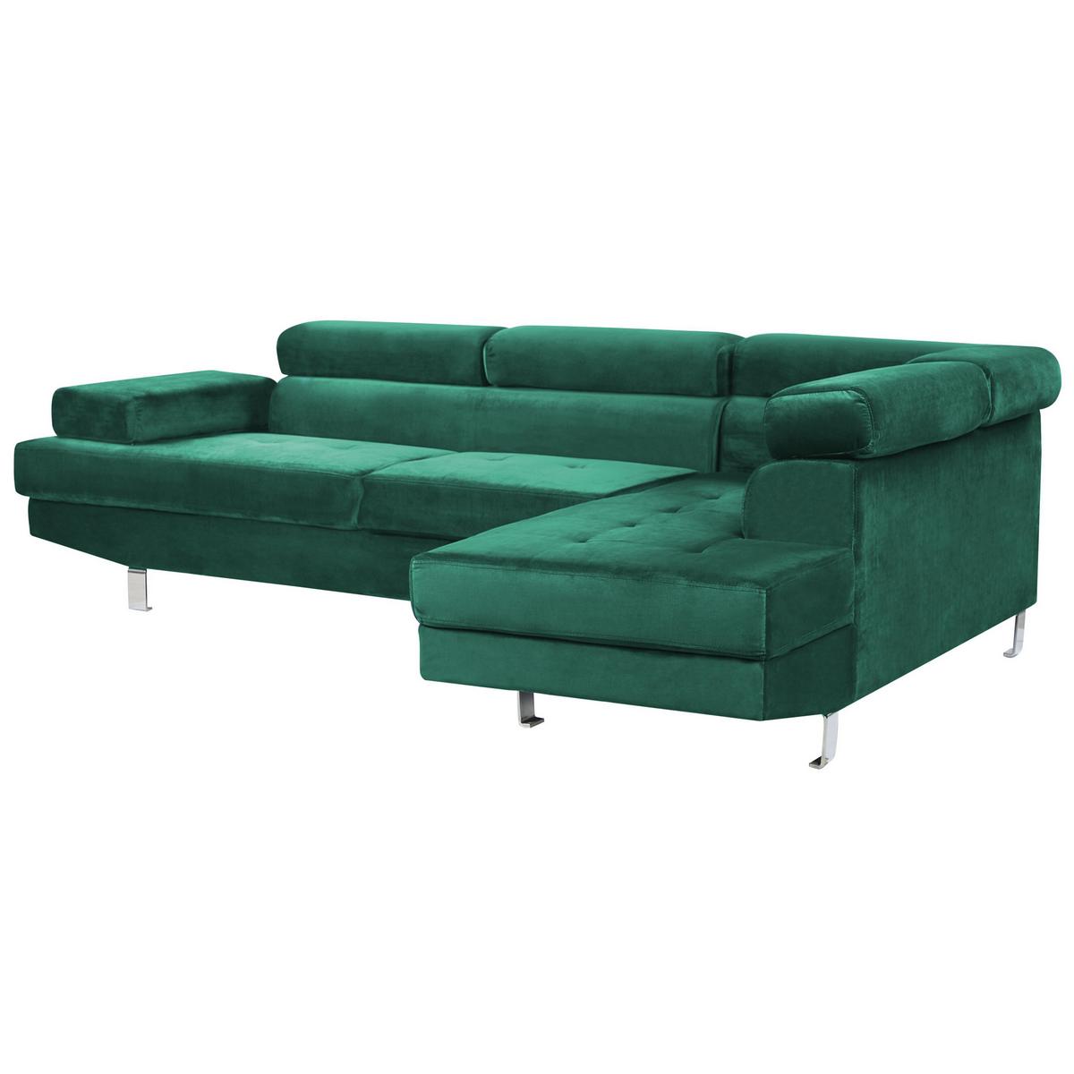 ECKSOFA Samtstoff Smaragdgrün rechtsseitig Norrea - Hellgrün, Textil (262/169cm) - Beliani