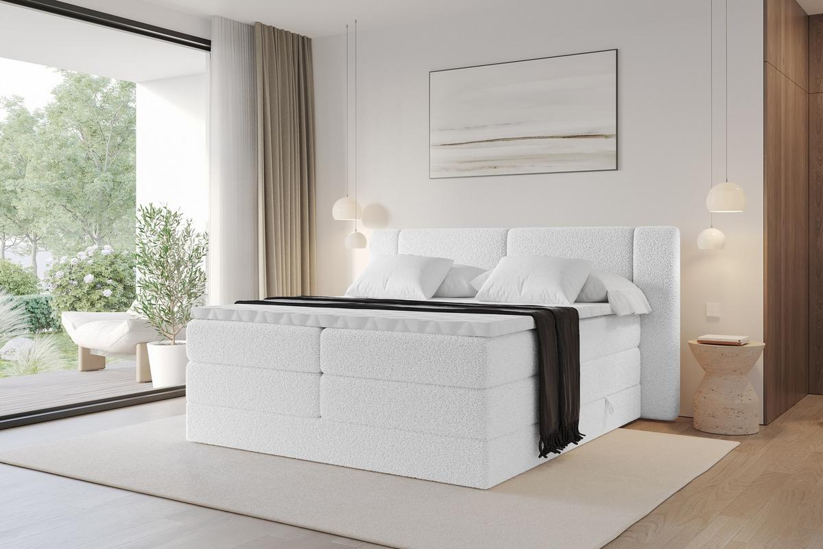 BOXSPRINGBETT mit Matratze H3/H4 - EVON KING - 180x200 cm Weiß - Weiß, Holzwerkstoff (180/200cm) - ALTDECOR