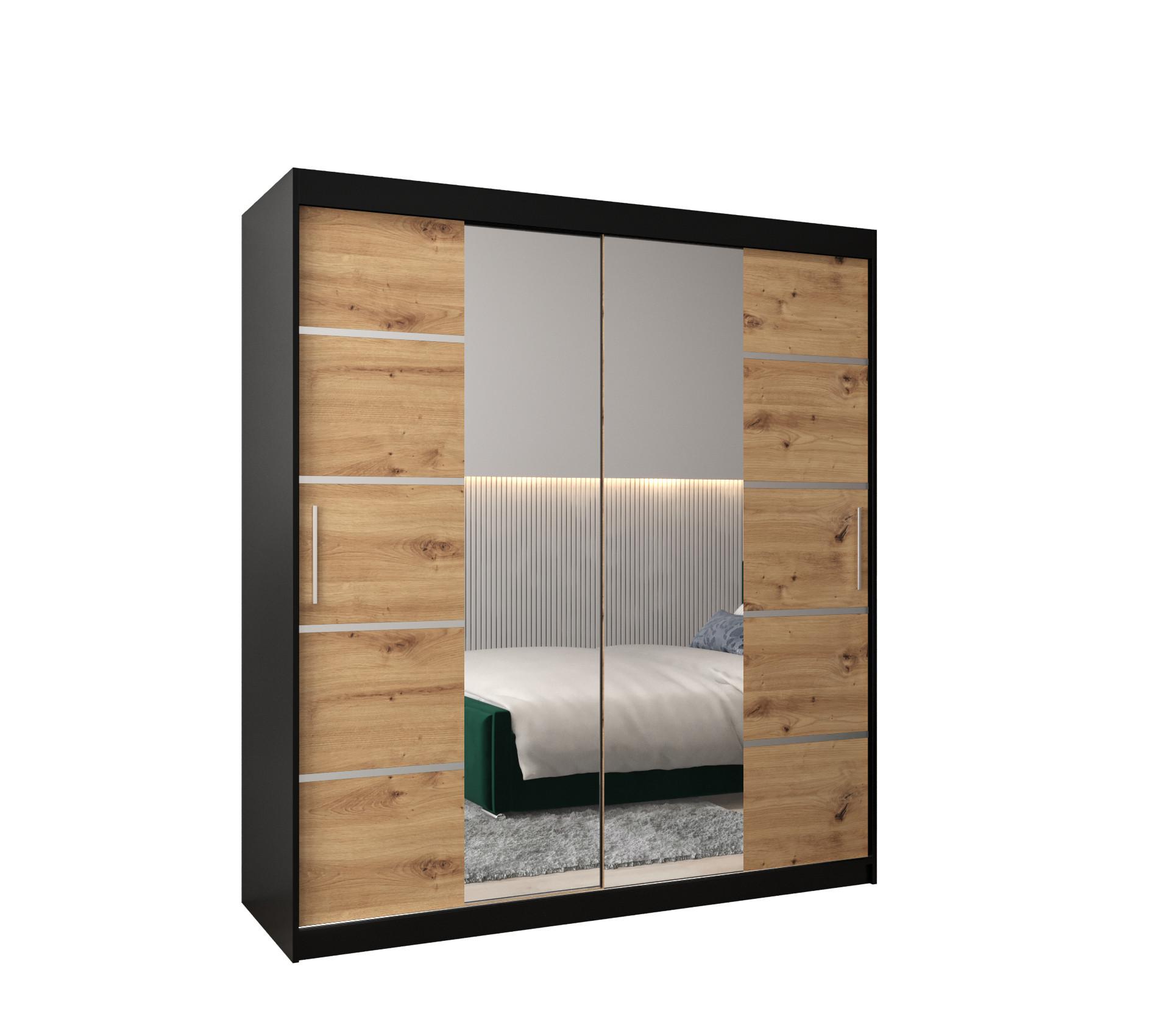 SCHWEBETÜRENSCHRANK 200/180/62 2-türig - Silberfarben/Schwarz, Holz/Kunststoff (180/200/62cm) - MÖBEL KRYSPOL