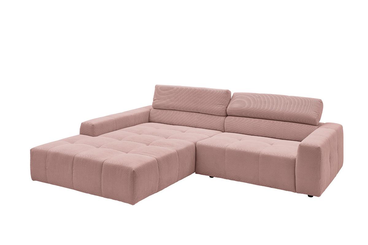 ECKSOFA MIT MOTORISCHEM SITZVORZUG RENO Pink Cord Relaxfunktion - Schwarz/Rosa, Kunststoff/Textil (258/217cm) - KAWOLA