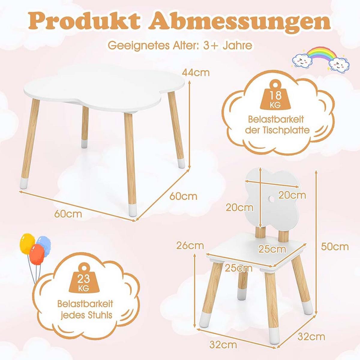 KINDERTISCH mit stuhl weiß(3-tlg) - Weiß, Holzwerkstoff (60/44/60cm) - COSTWAY