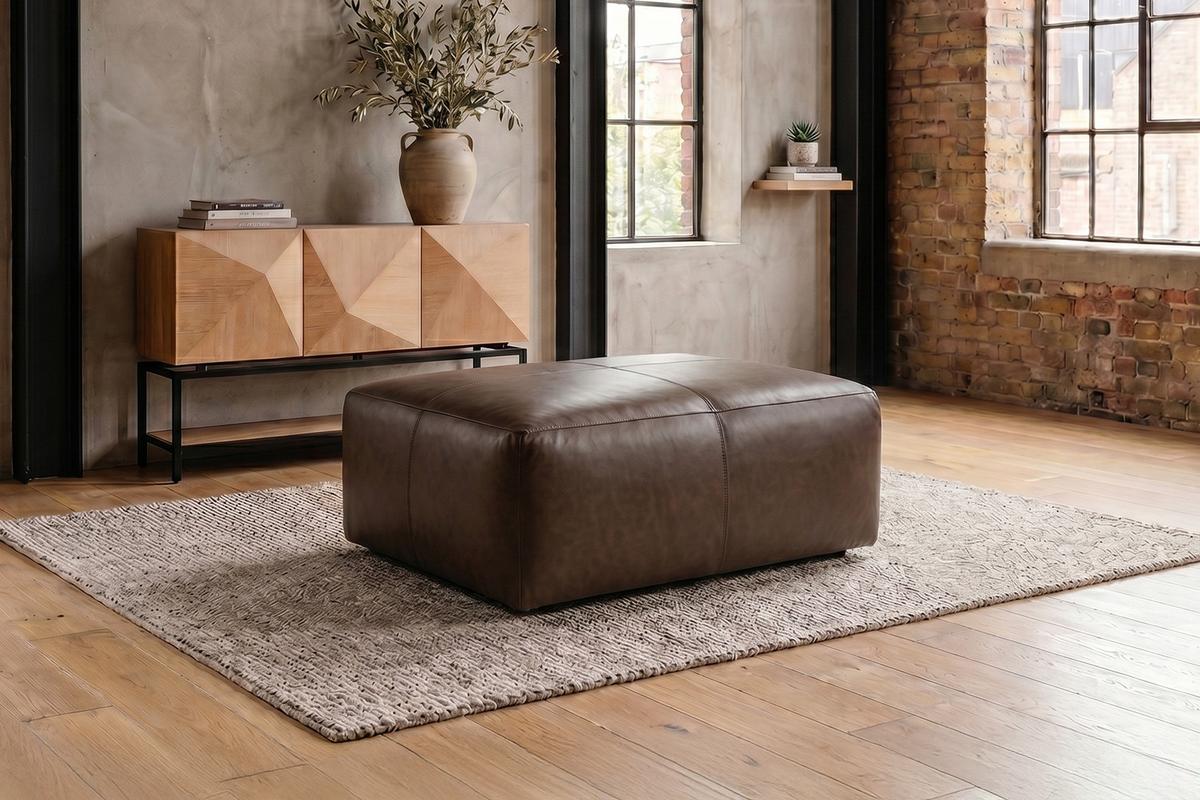 POLSTERHOCKER CELESTE Dunkelbraun Leder - Dunkelbraun, Leder/Kunststoff (120/48/80cm) - KAWOLA