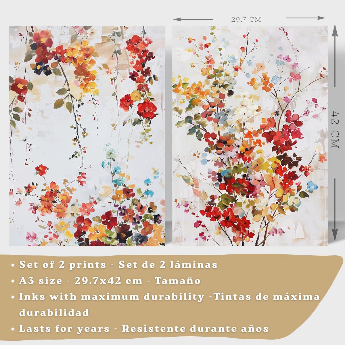 POSTER 2er-Set Wandbilder Wildblumen modern Wohnzimmer Deko, Schlafzimmer, Küche, Badezimmer Schwarzer Rahmen A3 - Schwarz, Papier (29.7/1/42cm) - Nacnic