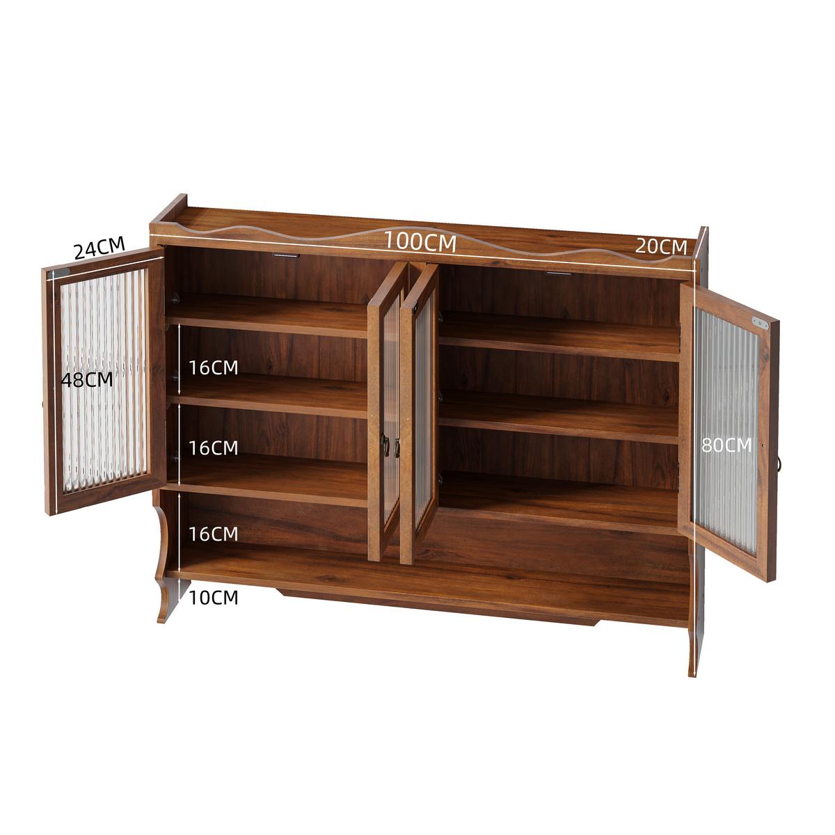 WANDSCHRANK Massivholz Braun 4 Glastüren 3 Ebenen & Hakenleiste 100cm - Braun, Holz/Holzwerkstoff (100/80/20cm) - Urban Meuble