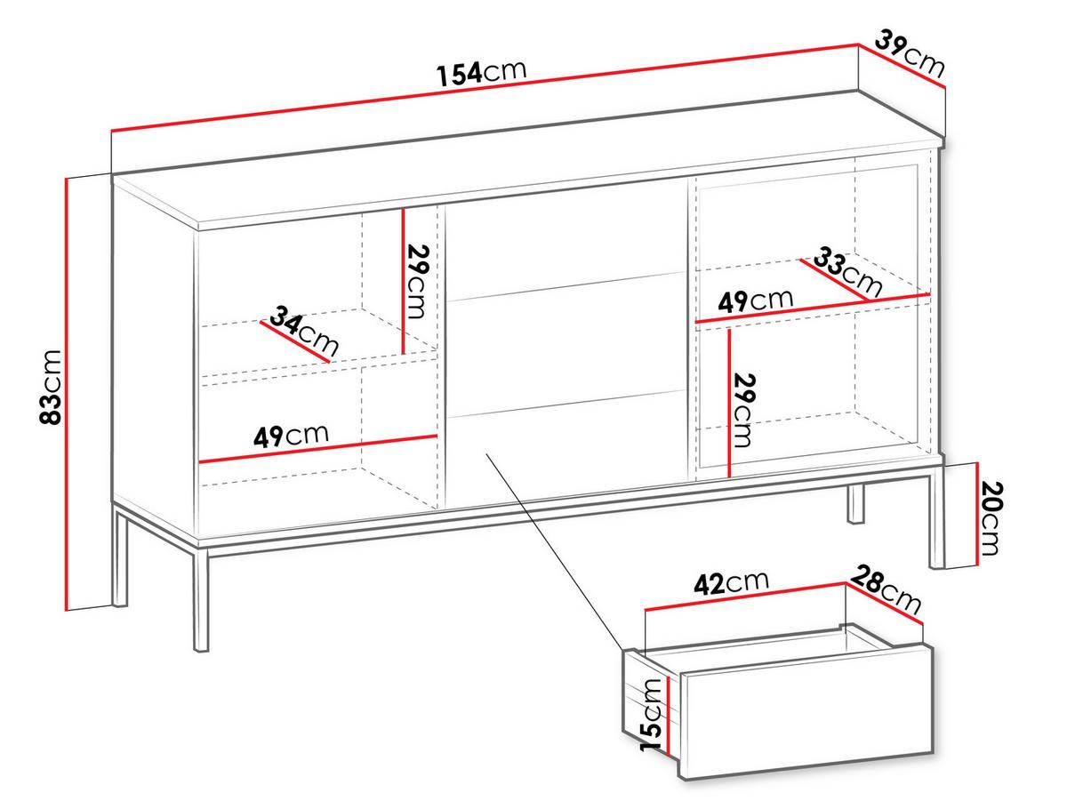 SIDEBOARD Sento KSZ154 - Eiche Wotan/Schwarz, Holzwerkstoff/Metall (154/83/39cm) - MIRJAN24