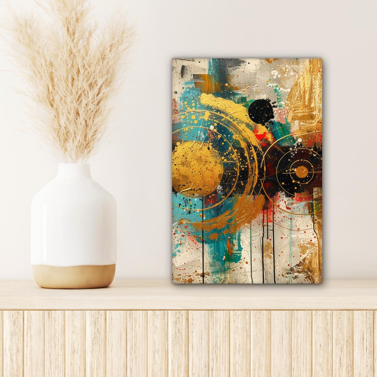 LEINWANDBILD Abstrakt - Kunst - Gold - Modern Deko Wohnzimmer 20x30 cm - Multicolor, Textil (20/30cm) - MuchoWow