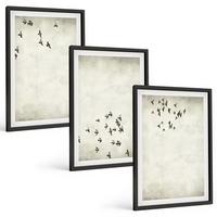 BILDER SET 3er Set - 40x60 cm Schwarzer Rahmen - Minimalistische Vogelmalerei - Schwarz, Kunststoff (40/60cm) - TULUP