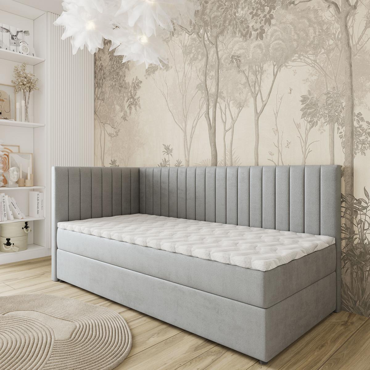 BOXBETT ARIS 90x200 cm mit Matratze und Topper, H2+H3 - Hellgrau - Hellgrau, Holz (90/200cm) - MASSENO