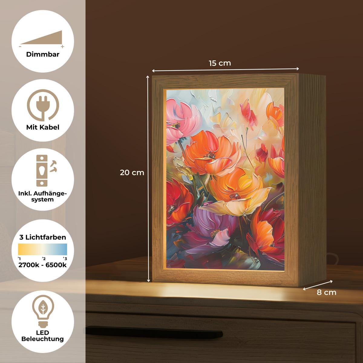 TISCHLEUCHTE Blumen - Bunt - Malerei - Abstrakt - Kunst 15x20 cm - Alufarben, Holzwerkstoff (8/15/20cm) - OnlyWow